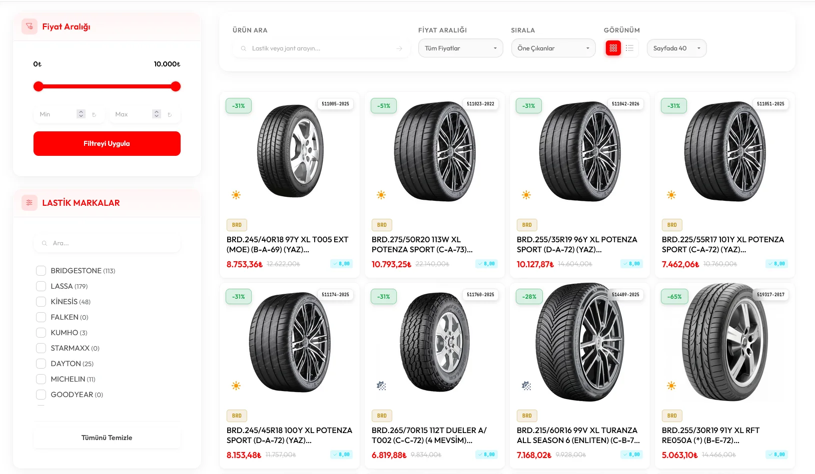 Logo entegreli B2C e-ticaret ürün listesi – canlı suntyre.com.tr örneği